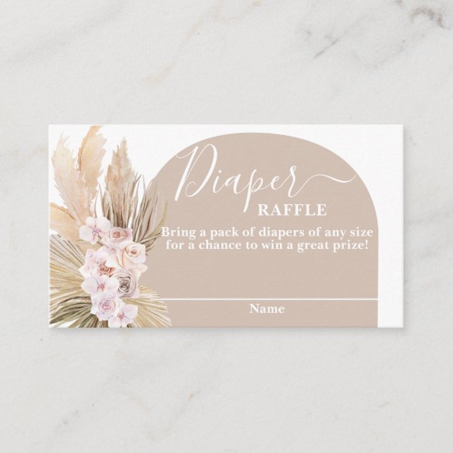 Bohemische Pampas Grass Diaper Raffekarte Begleitkarte (Vorderseite)