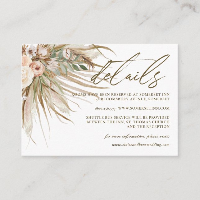 Bohemische Pampas Grass Earthy Tones Wedding Detai Begleitkarte (Vorderseite)