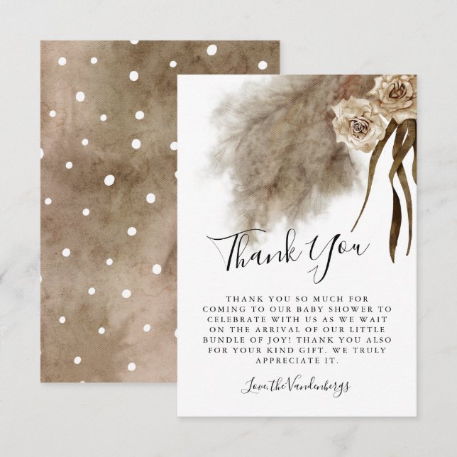 Bohemische Pampas Grass Floral Fall Baby Dusche Dankeskarte (Vorne/Hinten)