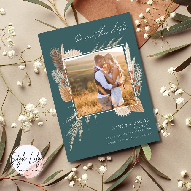 Bohemische Pampas Grass Foto Hochzeit Save The Date (Von Creator hochgeladen)