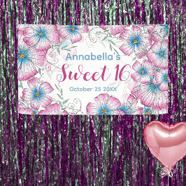 Bohemische Pastel Floral Pink Blue Sweet 16 Banner