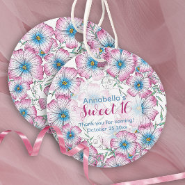 Bohemische Pastel Floral Pink Blue Sweet 16 Geschenkanhänger