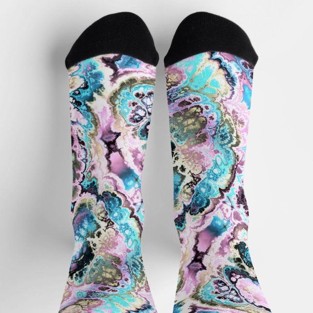 Bohemische Pastell Fraktal Marmor Abstrakt Socken (Oben)