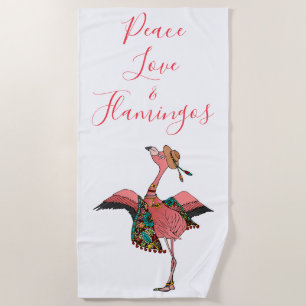 Bohemische Pink Peace Liebe und Flamingos Beach Ba Strandtuch