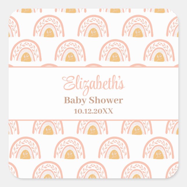 Bohemische Rainbow Baby Dusche Quadratischer Aufkleber (Vorderseite)