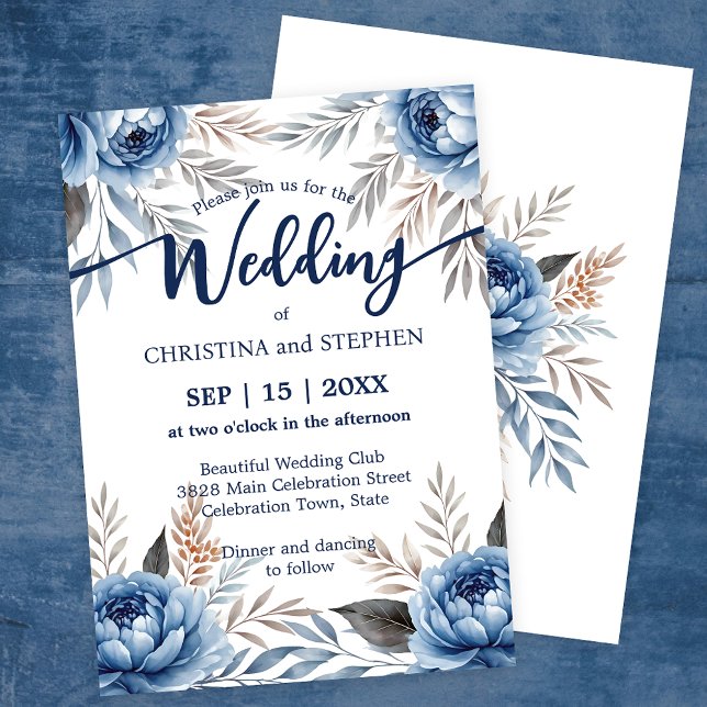 Bohemische romantische Hochzeiten mit Blauen und G Einladung (Von Creator hochgeladen)