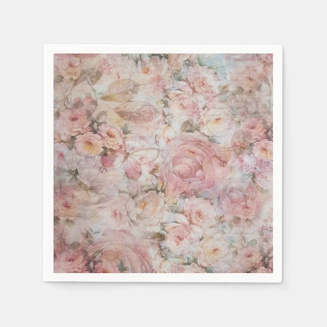 Bohemische Rosa Collage Blumentypografie Serviette (Vorderseite)