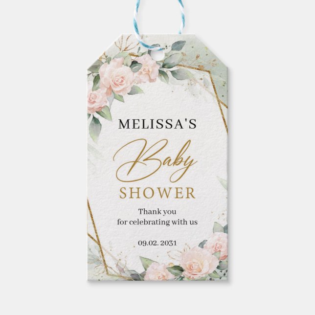 Bohemische Rose Eukalyptus gold Kinderdusche Geschenkanhänger (Vorderseite)