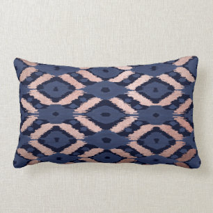 Bohemische Rose Gold Navy Blue Ikat Muster Lendenkissen