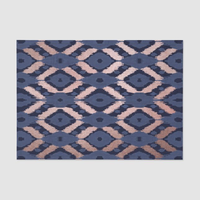 Bohemische Rose Gold Navy Blue Ikat Muster Seidenpapier (Vorderseite)