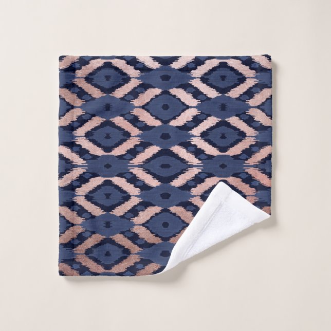 Bohemische Rose Gold Navy Blue Ikat Muster Waschlappen (Waschlappen)