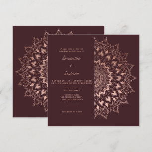 Bohemische Rose Goldmedaille Mandala Rote Hochzeit Einladung