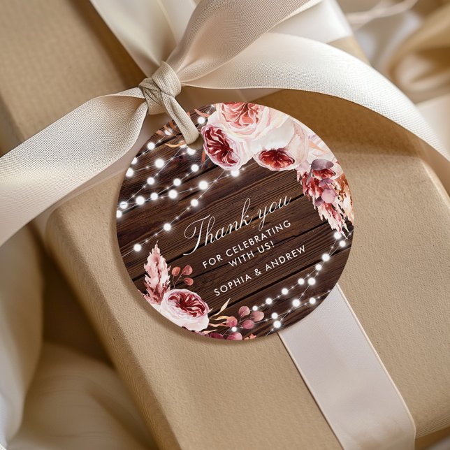 Bohemische Rose Rustikale Holzhochzeit Geschenkanhänger (Von Creator hochgeladen)