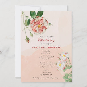 Bohemische Rose Taufe Christening Baby Girl Einladung