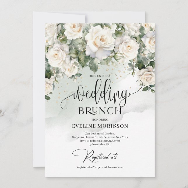 Bohemische Rosen Eukalyptus Hochzeitsbrunch Einladung (Vorderseite)