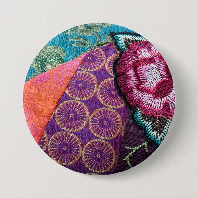 Bohemische Sinti und Roma Rose farbenfrohe Tapisse Button (Vorderseite)