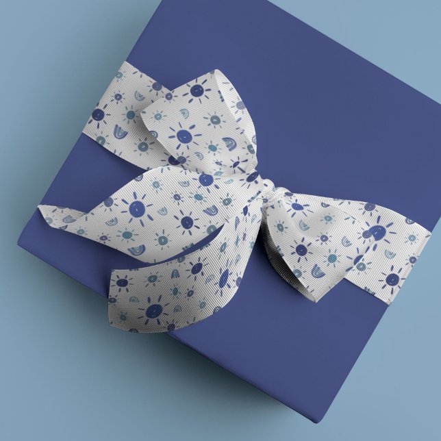 Bohemische Sonnenschirme und Regenbogen in Blau Ripsband (Blue watercolor sunshines and rainbows ribbon)