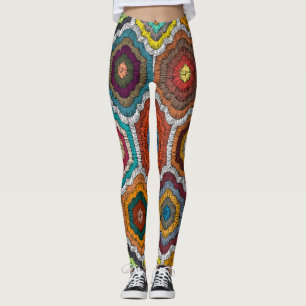 Bohemische Stickerei: Geometrisches Patchwork Leggings