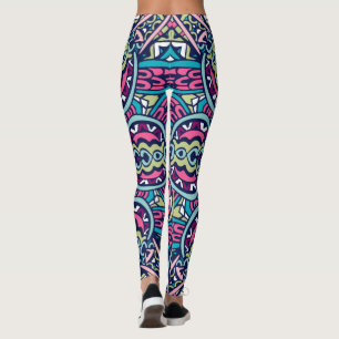Bohemische Stilelemente in Rosa Blau und Grün Leggings