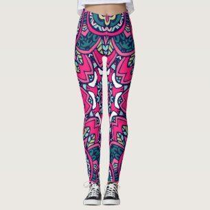Bohemische Stilelemente wie Grün, Rosa und Blau Leggings