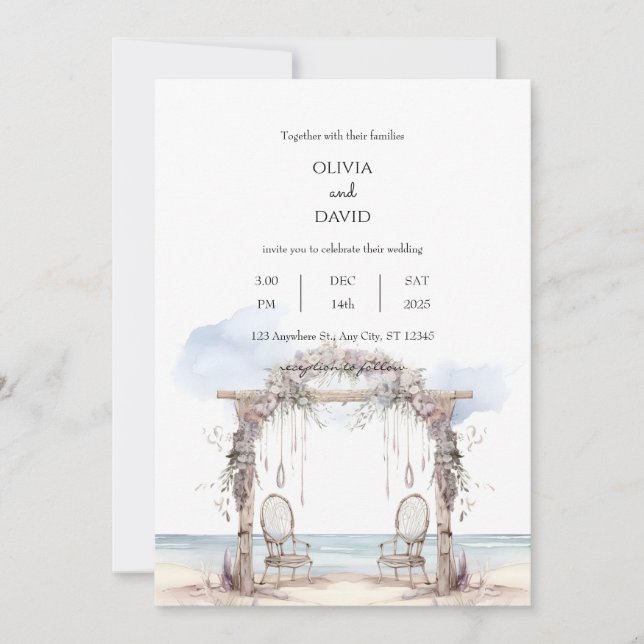 Bohemische Strandfeier Empfang Arch Wedding Einladung (Vorderseite)