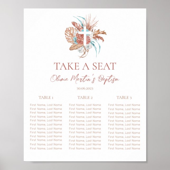 Bohemische Taufe Boho Christening Seating Chart 2 Poster (Vorne)
