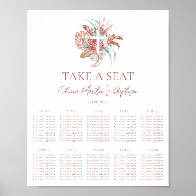 Bohemische Taufe Boho Christening Seating Chart Poster (Vorne)