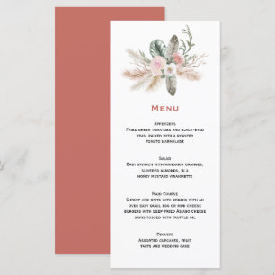 Bohemische Tropenfedern Pampas Grass Wedding Menükarte