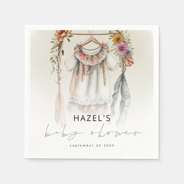 Bohemische Vintage Kleidung Script Babydusche Serviette (Vorderseite)