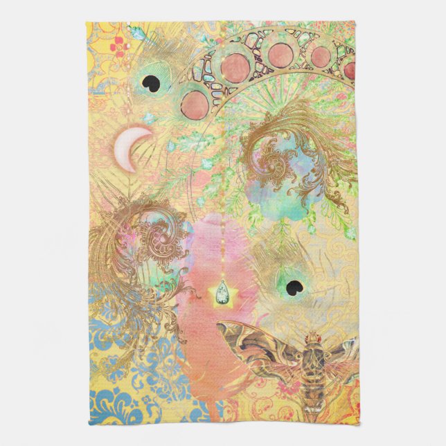 Bohemische Vintage Kunst einzigartig Hippie Pasta  Geschirrtuch (Vertikal)