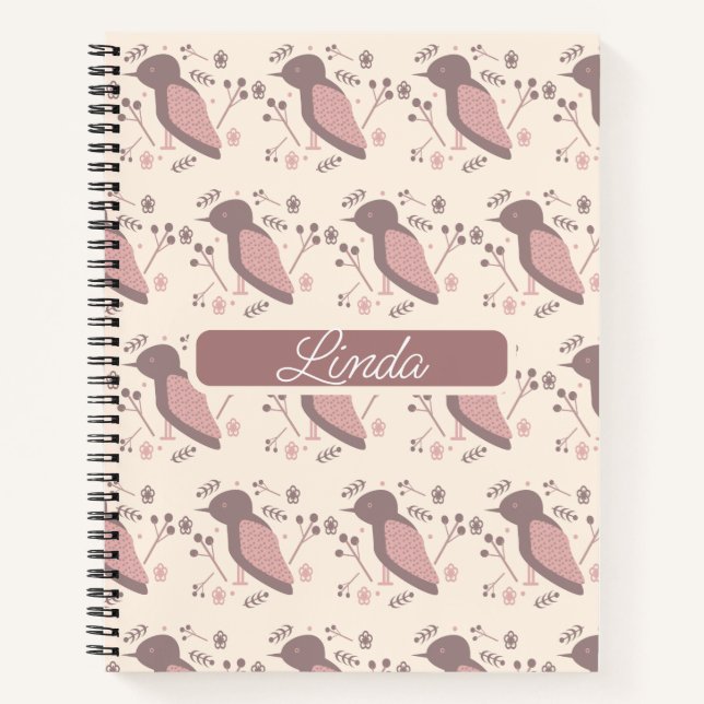 Bohemische Vögel Mute Pink Name Journal Notizbuch (Vorderseite)