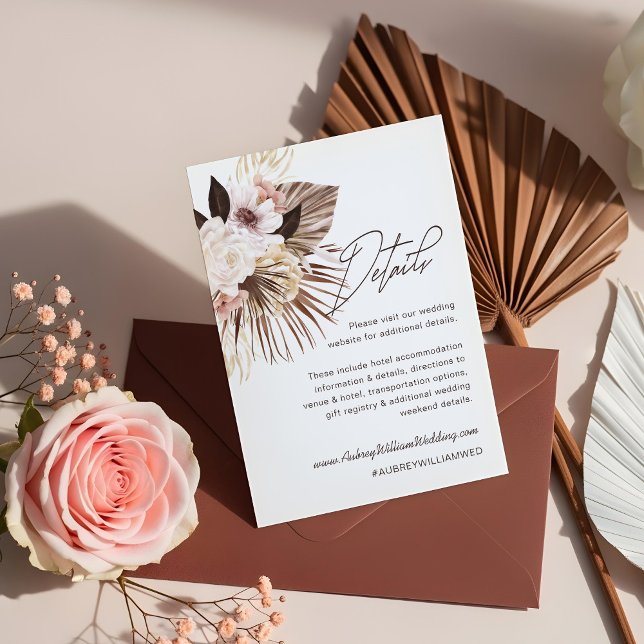 Bohemische Wasserfarbe Florals Hochzeitsgäste Deta Begleitkarte (Bohemian Watercolor Florals Wedding Guest Details Enclosure Card)