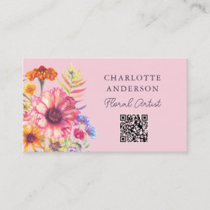 Bohemische Wasserfarbe Florals qr Visitenkarte