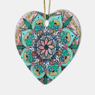 Bohemische Wasserfarbenflorale Mandala Keramik Ornament