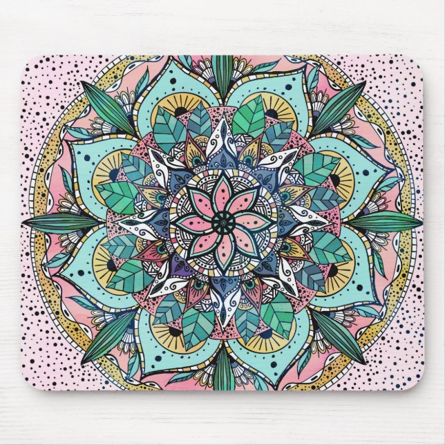 Bohemische Wasserfarbenflorale Mandala Mousepad (Vorne)