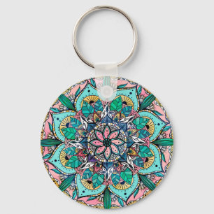 Bohemische Wasserfarbenflorale Mandala Schlüsselanhänger