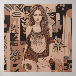 Bohemische weibliche Illustration Poster