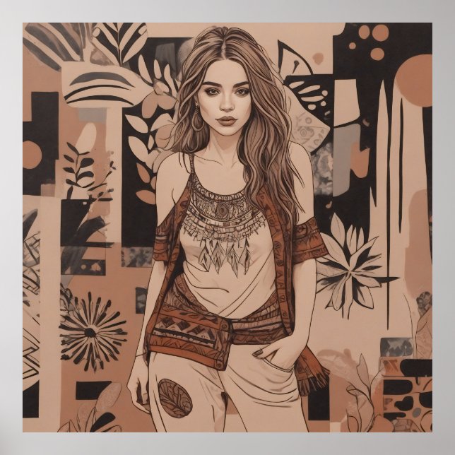 Bohemische weibliche Illustration Poster (Vorne)