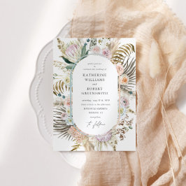 Bohemische, weiße und cremefarbene Hochzeit Einladung