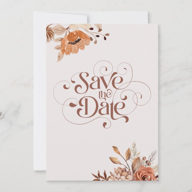 Bohemische whimsical Fall rustikale Blume Hochzeit Save The Date (Vorderseite)
