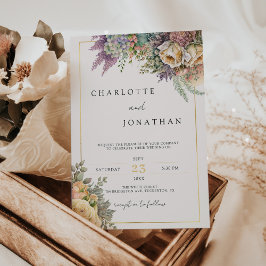 Bohemische Whimsical-Wildblumen und Goldhochzeit Einladung