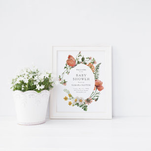 Bohemische Wildblume Butterfly Baby Dusche Willkom Poster