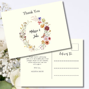 Bohemische Wildblume Florale Hochzeit Vielen Dank Postkarte