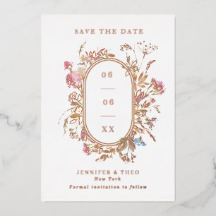 Bohemische Wildblume Pilzrahmen Hochzeitskeil Foto Folieneinladung