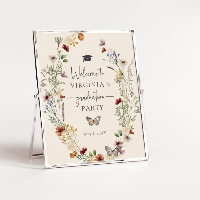 Bohemische Wildblumen Abschluss Poster (Bohemian Wildflowers Graduation Poster with Butterfly by Painted Paperie
)