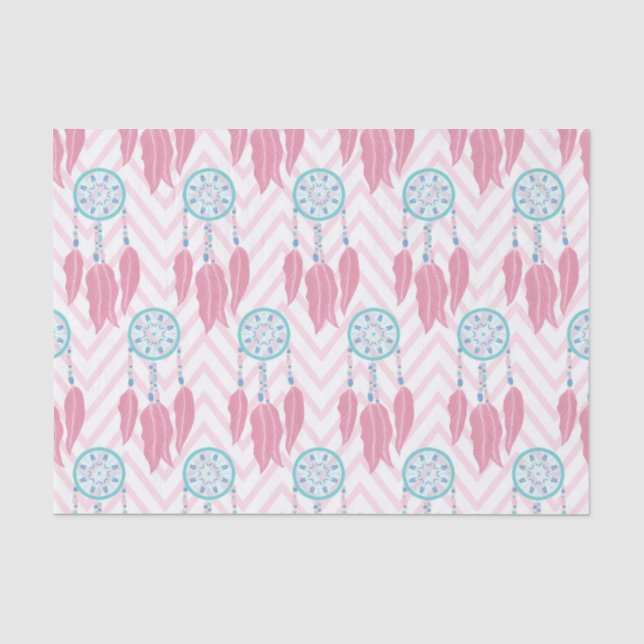 Bohemischer Aquamariner rosafarbener Dreamcatcher  Seidenpapier (Vorderseite)