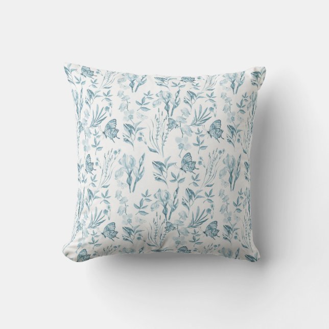Bohemischer blauer Vintager Pastellschmetterling Kissen (Vorderseite)