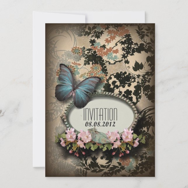 Bohemischer Botanischer Schmetterling Pariser Brau Einladung (Rückseite)