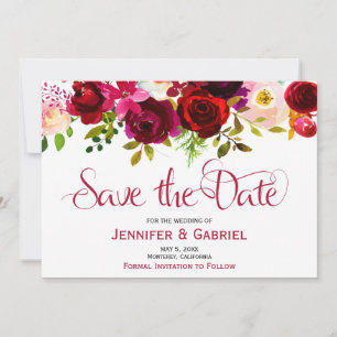 Bohemischer Burgunder Marsala mit Blumen Save the Save The Date