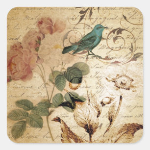 Bohemischer Chic Paris Scripts Vogel Französisch b Quadratischer Aufkleber